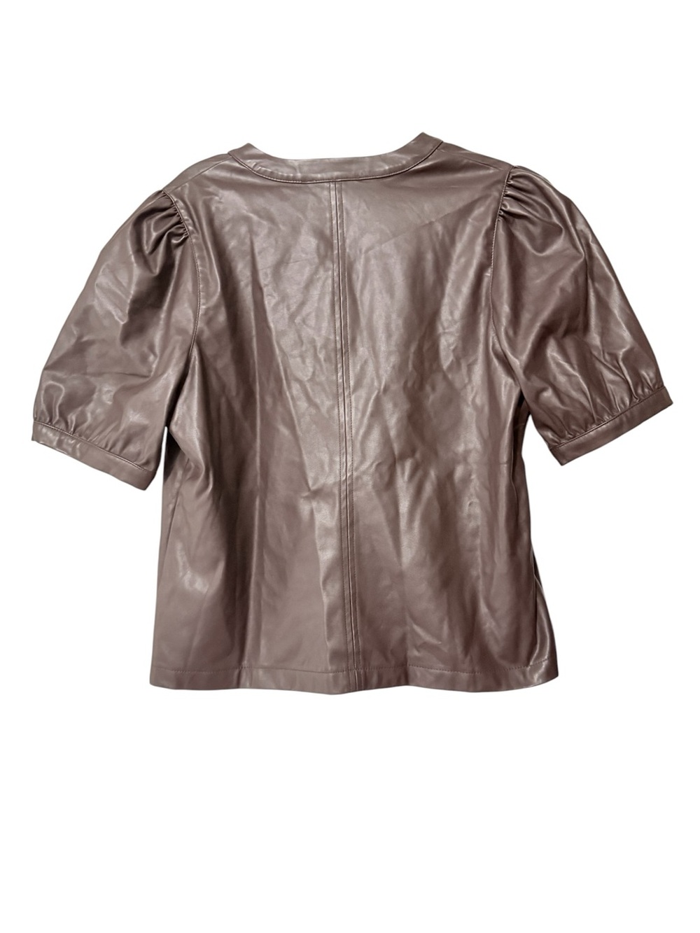 Tuckernuck Hyacinth House Brown Faux Leather Puff Sleeve Top Size M - Picture 3 of 8
